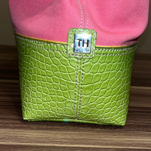 Tommy Hilfiger Swinger Satchel pink and yellow green purse PERFECT FOR SPRING! - Picture 6 of 16